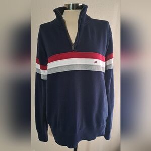 Men's Tommy Hilfiger Navy Sweater with Red and White Stripes